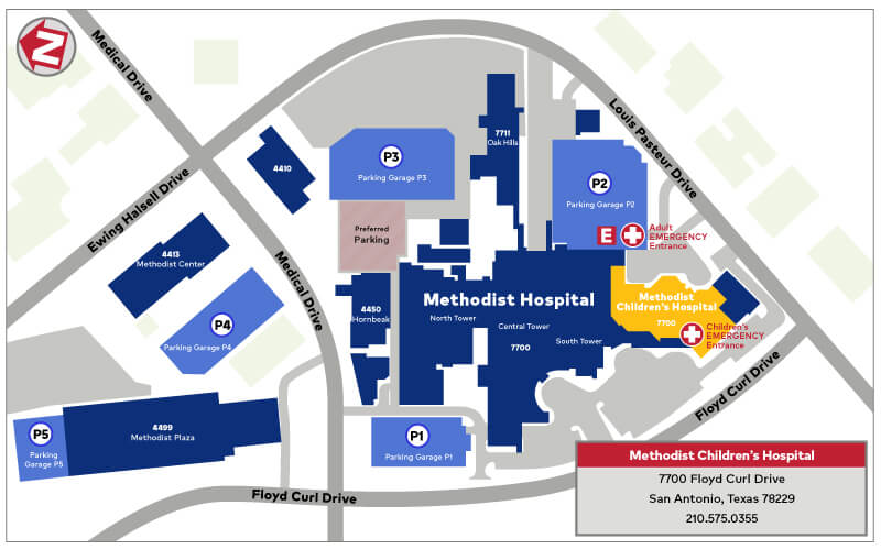 Map of Methodist Congenital Heart Institute with address, showing it relative to surrounding streets and buildings
