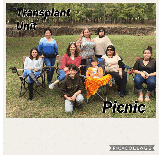 people sitting outside at a transplant unit picnic